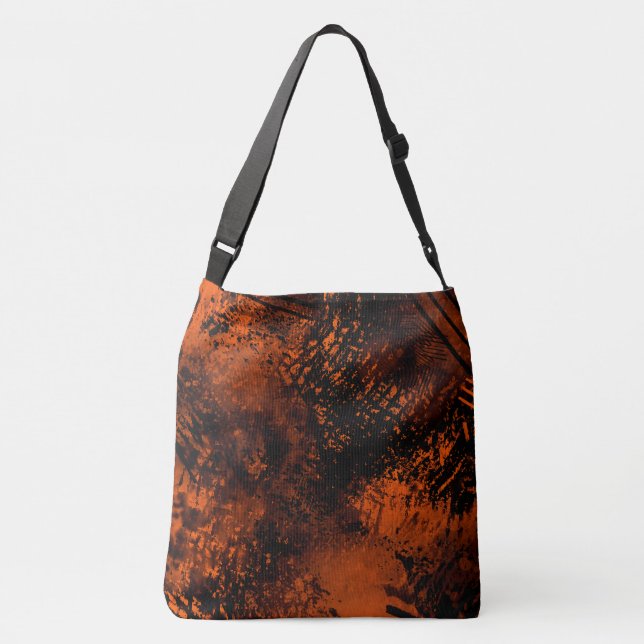 Paint Splatter Hatching Effect Orange & Black  Crossbody Bag (Back)