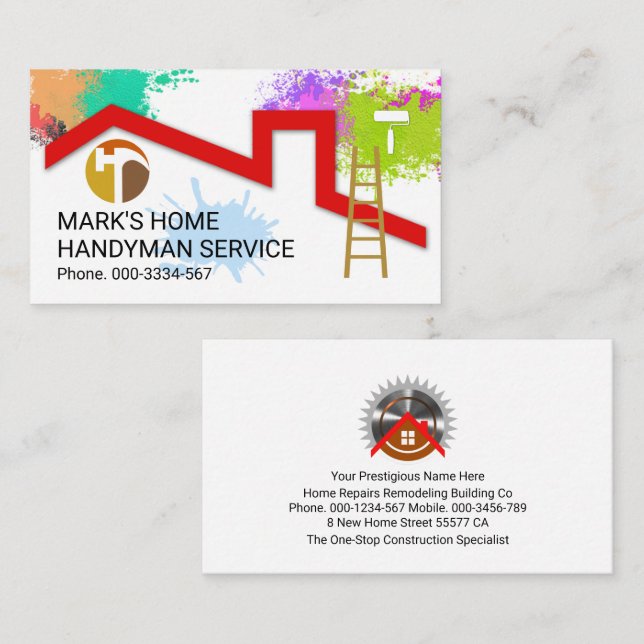 Paint Splatter Home Handyman Painter Business Card (Front/Back)