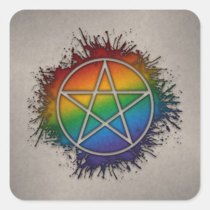 Paint Splatter LGBTQ Pride Rainbow Pentacle Symbol Square Sticker