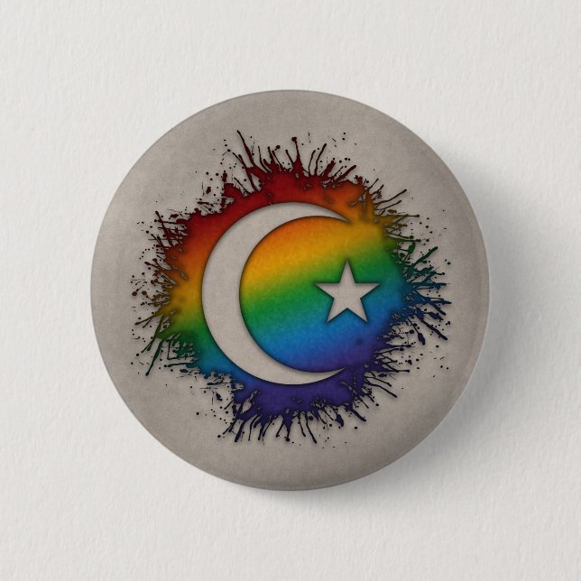 Paint Splatter LGBTQ Rainbow Star and Crescent 6 Cm Round Badge (Front)