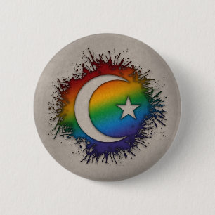 Paint Splatter LGBTQ Rainbow Star and Crescent 6 Cm Round Badge