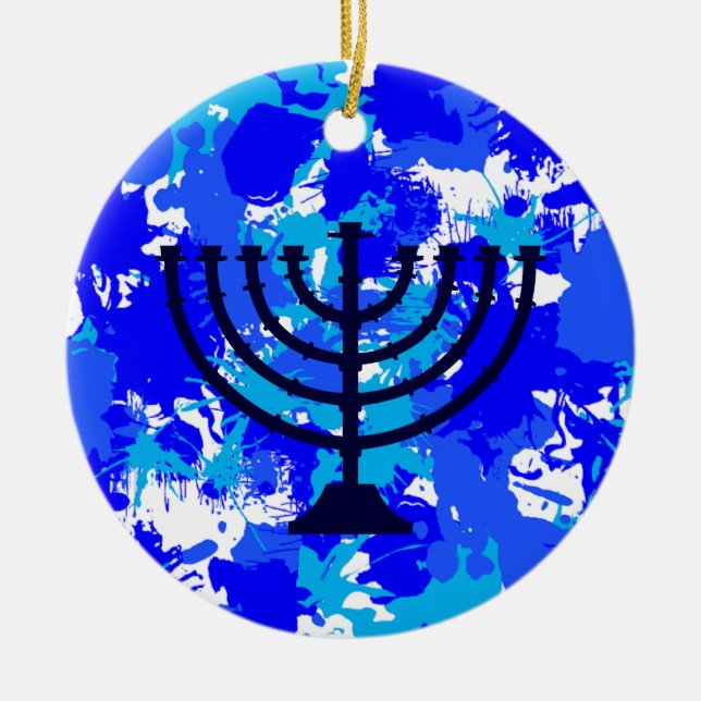 Paint Splatter Menorah Ceramic Tree Decoration (Front)
