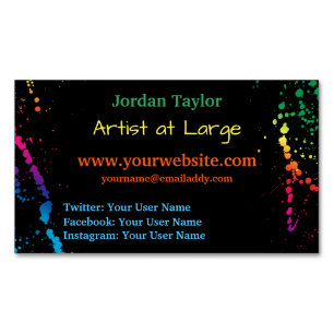[Paint Splatter] Modern Abstract Artist Black Magnetic Business Card