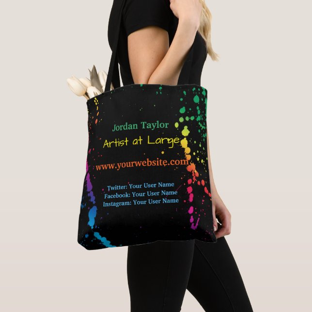 [Paint Splatter] Modern Abstract Artist Black Tote Bag (Close Up)