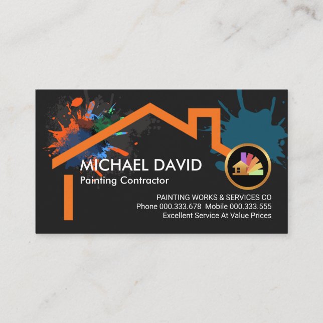 Paint Splatter On Building Home Frame Business Card (Front)