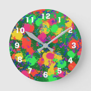 Paint Splatter on Shades of Green Clock