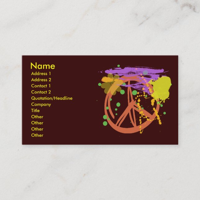 PAINT SPLATTER PEACE SIGN BUSINESS CARD (Front)