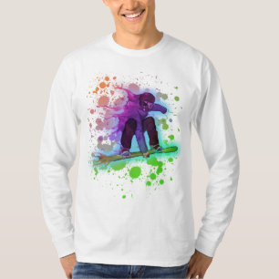 Paint splatter rainbow snowboarder men long sleeve T-Shirt
