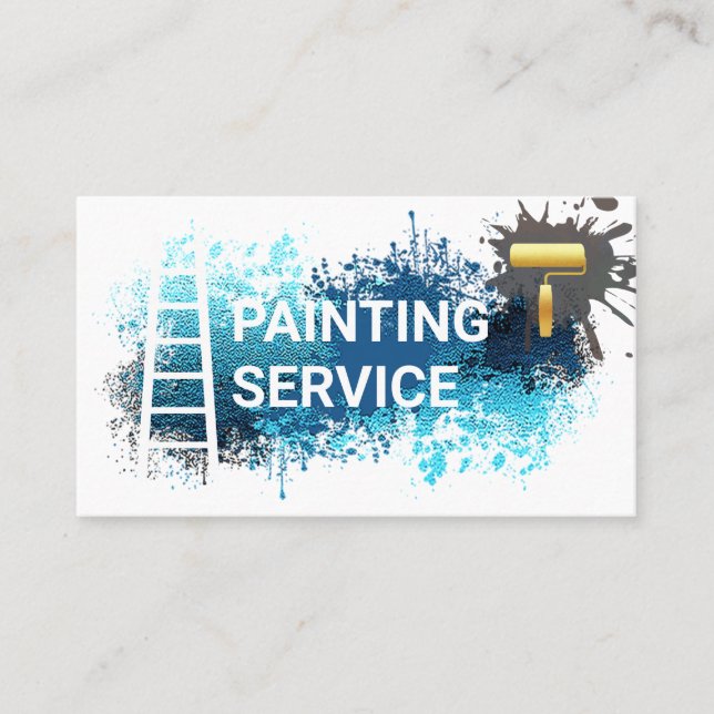 Paint Splatter Roller Brush Ladder Business Card (Front)