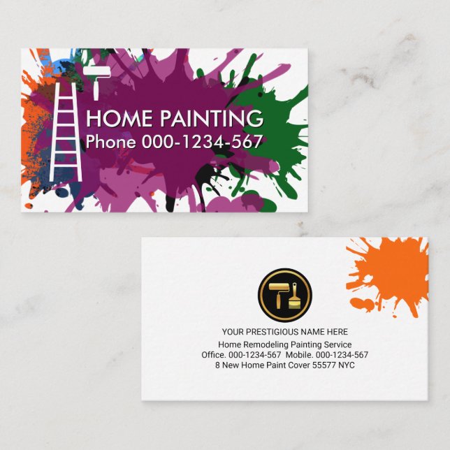 Paint Splatter Roller Brush Ladder Painting Business Card (Front/Back)