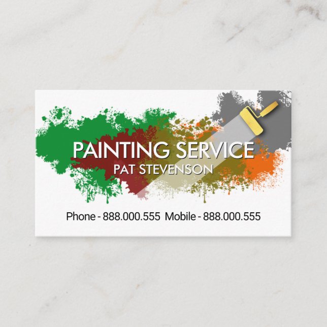 Paint Splatter Roller Brush Painting Business Card (Front)