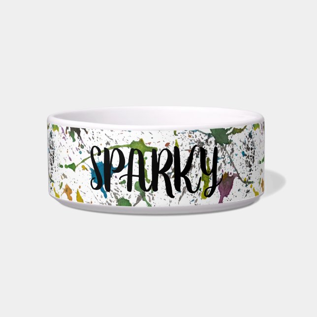 Paint Splatter Splash  Pet Bowl Custom Name (Front)