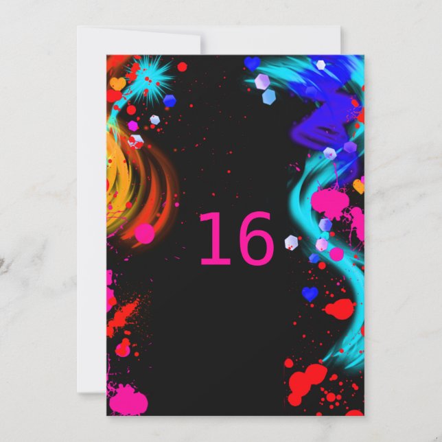 Paint Splatter Sweet Sixteen or Bat Mitzvah Invite (Front)