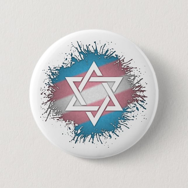 Paint Splatter Transgender Pride Star of David 6 Cm Round Badge (Front)