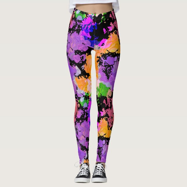 Paint Splattered Black Leggings (Front)