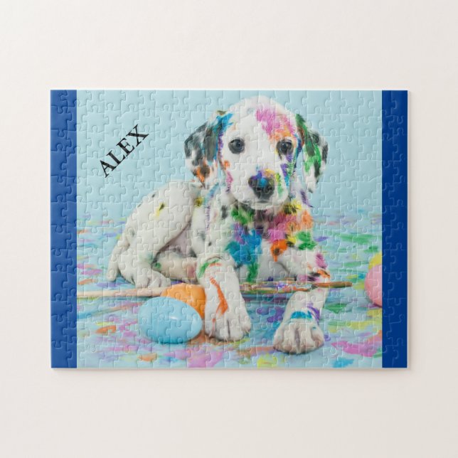 PAINT SPLATTERED DALMATIAN PUPPY PUZZLE. JIGSAW PU JIGSAW PUZZLE (Horizontal)