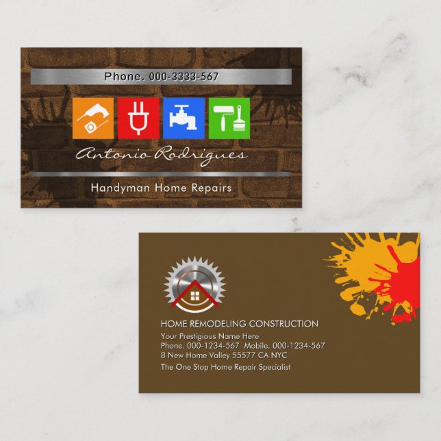 Paint Splattered Dirty Wall Handyman Tools Business Card (Front/Back)