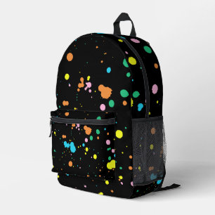 Paint Splatters On Black Printed Backpack