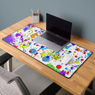 Paint Splatters On White Desk Mat