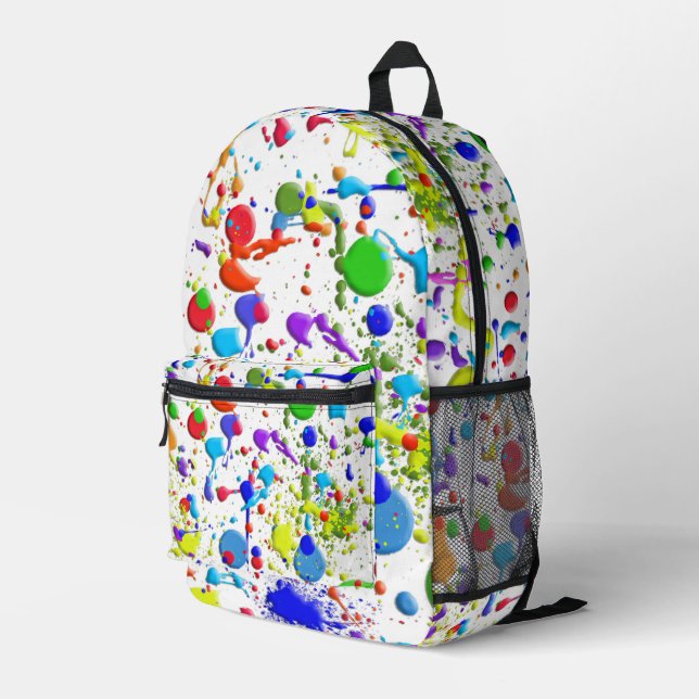 Paint Splatters On White Printed Backpack (Back Corner Right)