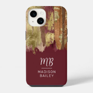 Paint Stroke Gold Bronze Monogram iPhone 14 Case