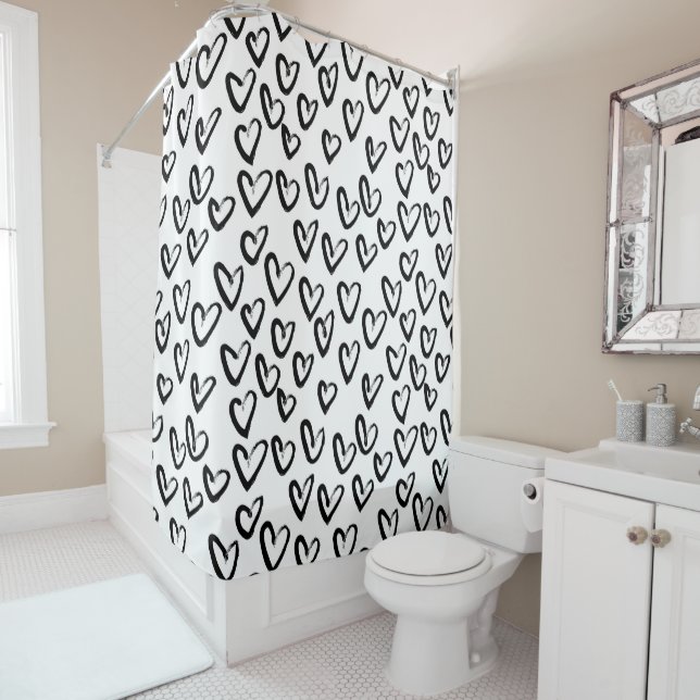 Paint Stroke Heart Pattern Shower Curtain (In Situ)