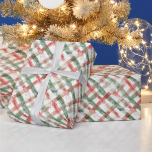 Paint Stroke Red and Green Plaid Wrapping Paper
