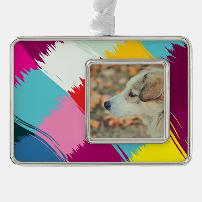 Paint strokes abstract design silver plated framed ornament (Front)