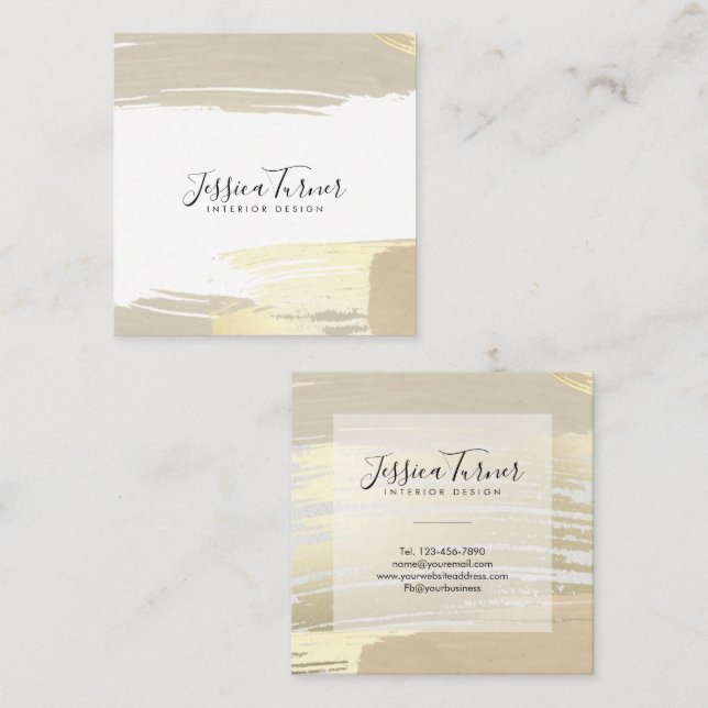 Paint Strokes Modern Square Business Card (Front/Back)