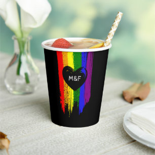 Paint Strokes Pride Flag & Black Heart Initials Paper Cups
