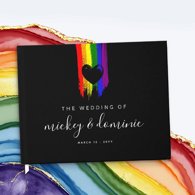 Paint Strokes Pride Flag & Black Heart Wedding Guest Book (Creator Uploaded)