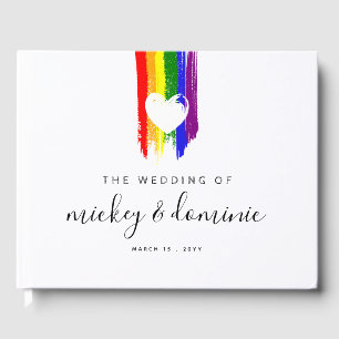 Paint Strokes Pride Flag & White Heart Wedding Guest Book