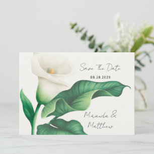 Paint White Lily With Green Leaf Save The Date Invitation