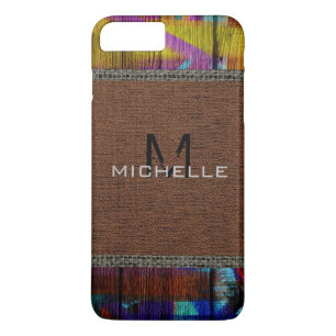 Paint Wood Look Burlap Rustic Monogram #8 Case-Mate iPhone Case