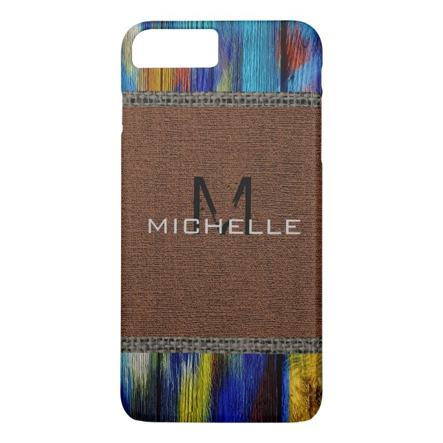 Paint Wood Look Burlap Rustic Monogram #9 Case-Mate iPhone Case (Back)