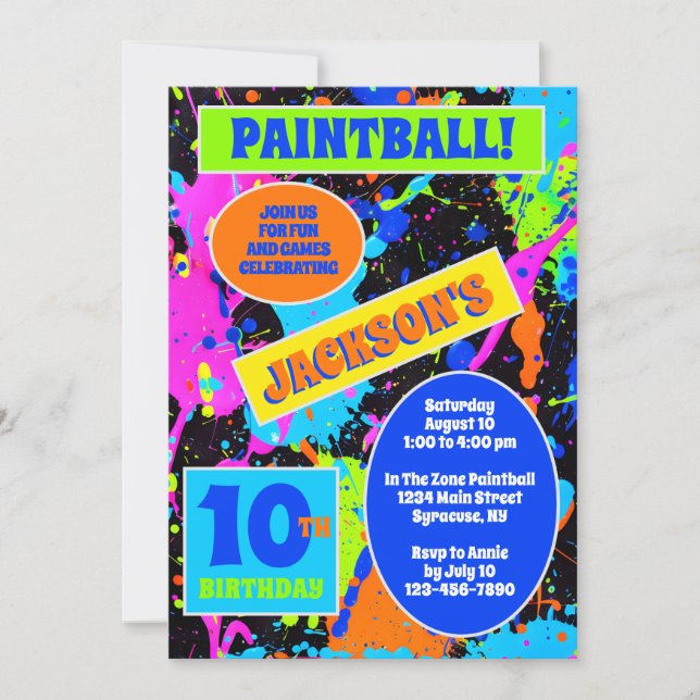 Paintball Birthday Party Invitation (Front)
