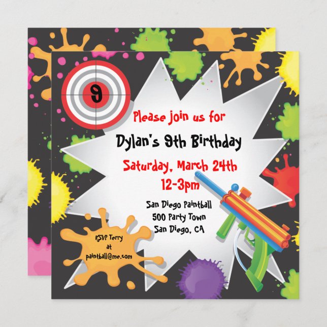 Paintball Birthday Party Invitation (Front/Back)
