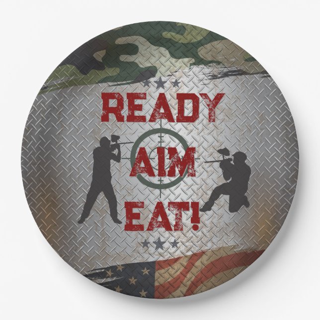 Paintball Birthday Party Military Camo USA  Paper Plate (Front)