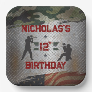 Paintball Birthday Party Military Camo USA Paper Plate