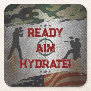 Paintball Birthday Party Military Camo USA Square Paper Coaster