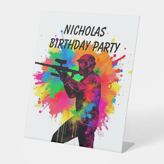 Paintball Gamer Colourful Design Pedestal Sign (Front)