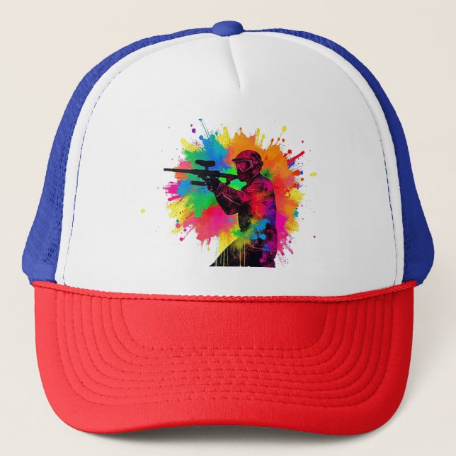 Paintball Gamer Colourful Design Trucker Hat (Front)