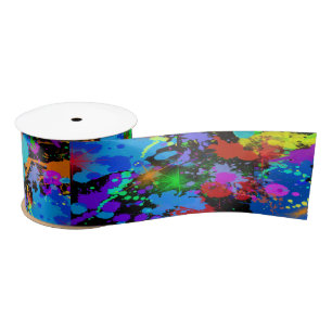 Paintball Neon Splatter Colourful  Satin Ribbon