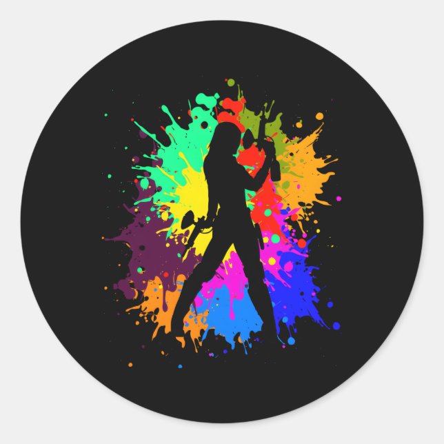 Paintball Paint Shooting Paintballer Air Gun Classic Round Sticker (Front)