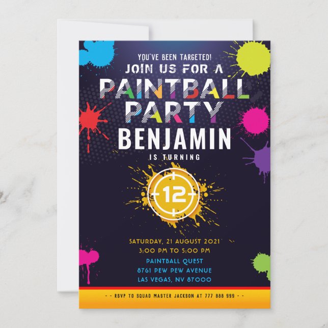 Paintball Party Birthday Invitation (Front)