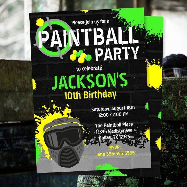Paintball Party Birthday Invitation Paint Splatter (Creator Uploaded)