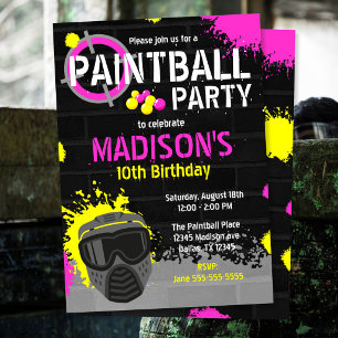 Paintball Party Birthday Invitation Paint Splatter