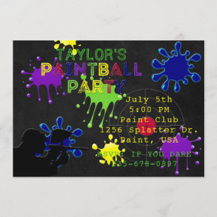 Paintball Party Chalkboard Black Splat Invitation