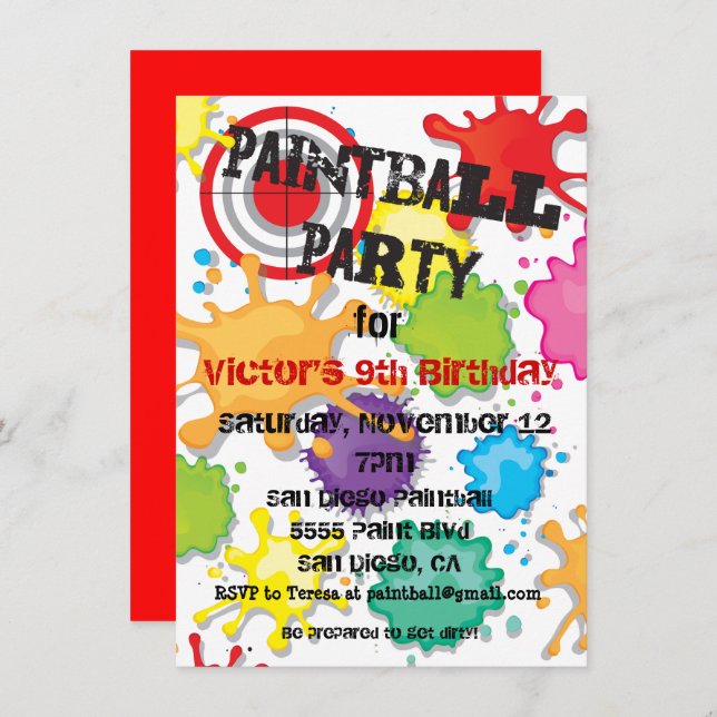 Paintball Party Invitation (Front/Back)