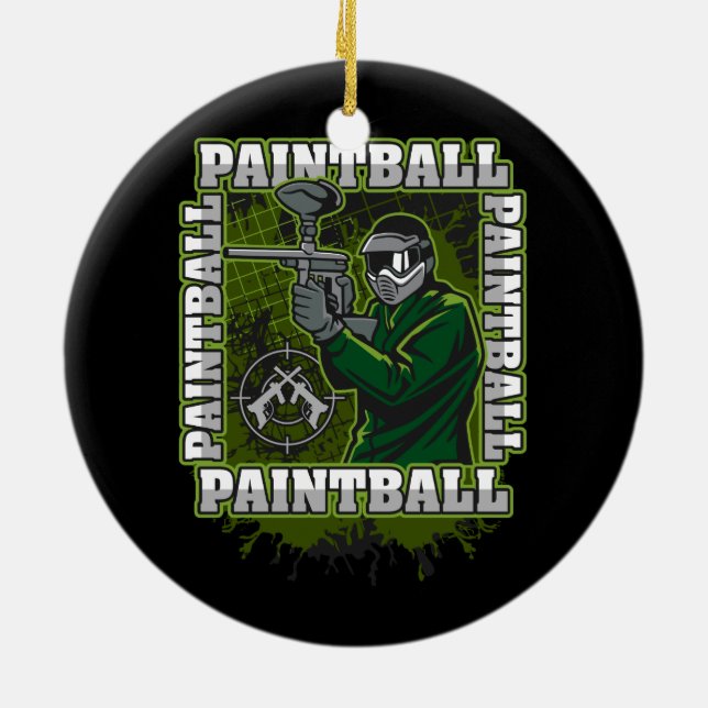Paintball Player Green Team Ceramic Tree Decoration (Back)